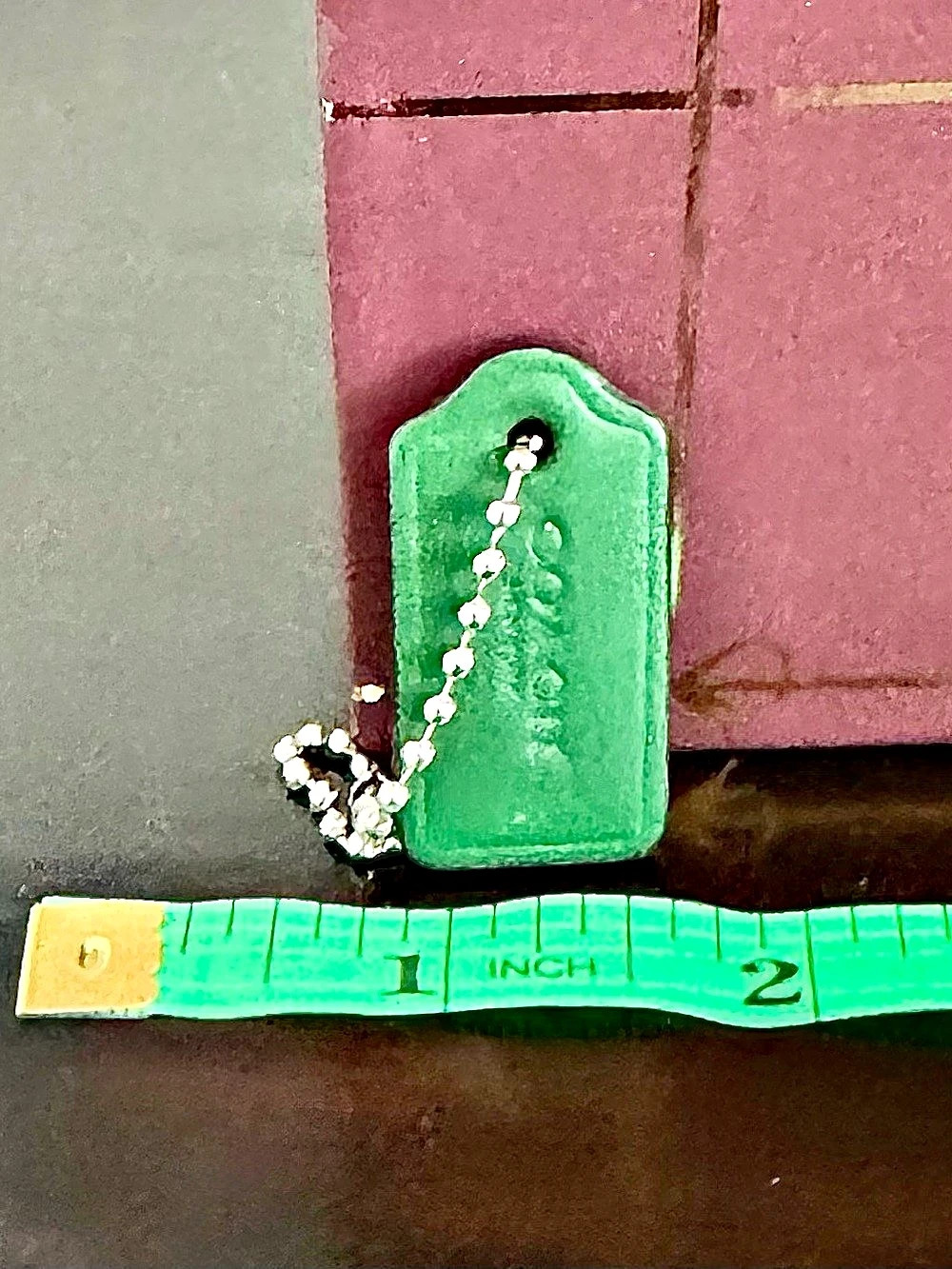 Coach Green Leather Hang Tag with Silver ball Chain